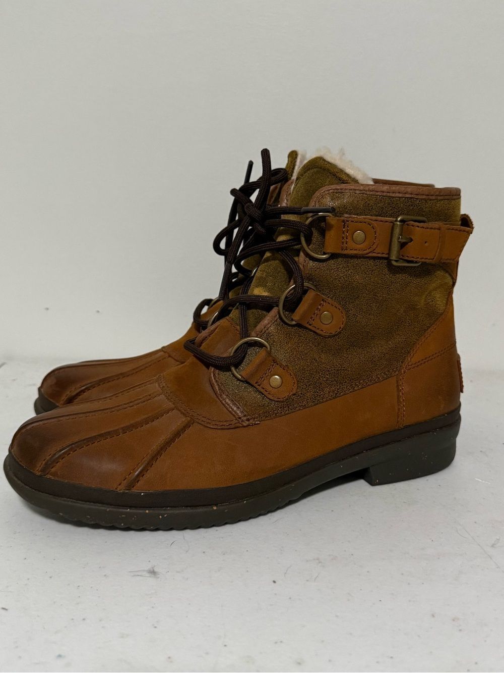 UGG Women's Cecile Waterproof Boots Brown Leather Duck Boots